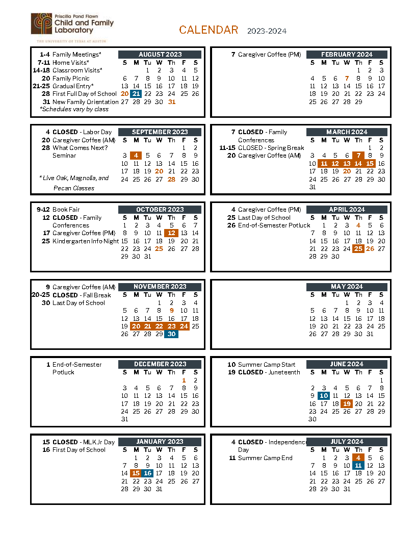 UT Lab School Calendar